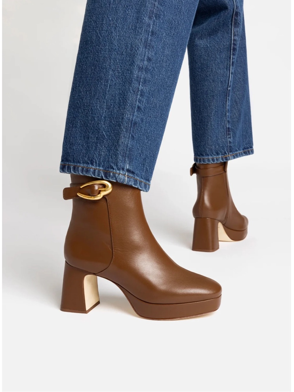 Larroude Dolly Verona Low Boot in Burnt Umber Leather
